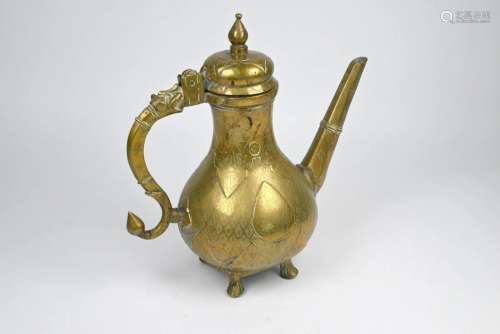 An 18th century Indian richly engraved brass tea pot