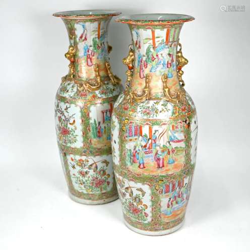A pair of large Chinese Canton famille rose vases, Qing