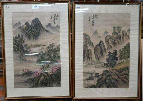 Two Chinese landscape watercolours