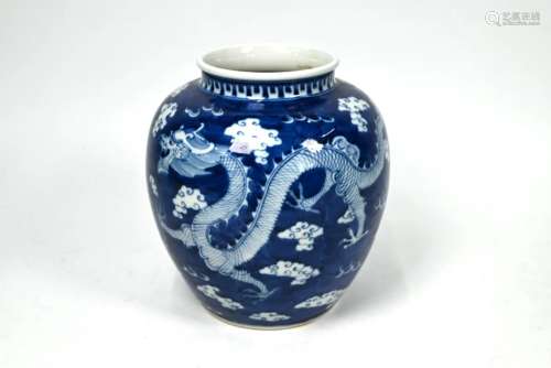 A Chinese blue and white dragon vase, 22.5cm high