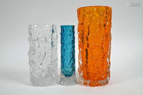 A Whitefriars bark-textured tangerine glass cylindrical