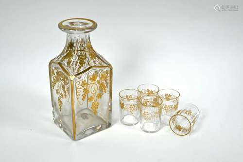 A 19th century square-cut decanter and matching shot