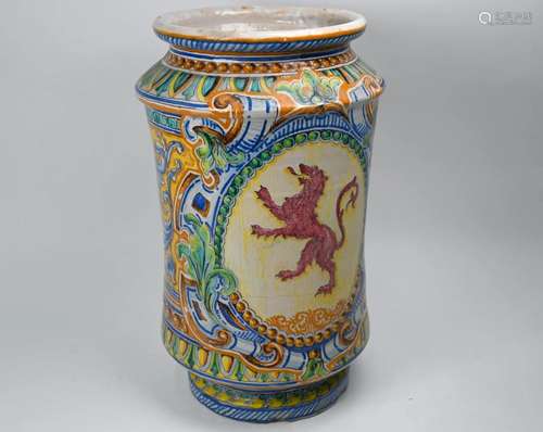 A Spanish majolica large waisted vase