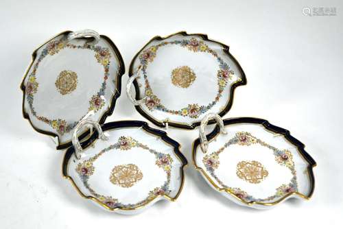 Four Meissen porcelain leaf-dishes