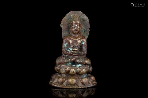 7-8世紀 銅嵌銀斯瓦特釋迦牟尼佛坐像