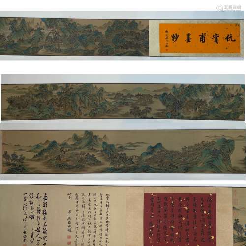 A CHINESE PAINTING HAND SCROLL SILK QIU YING MARKED