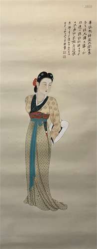 A CHINESE PAINTING LADY FIGURE ZHANG DAQIAN MARKED