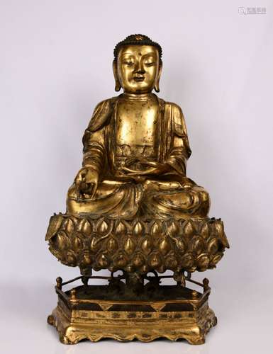 A MING DYNASTY  BRONZE GILT SAKYAMUNI BUDDHA STATUE