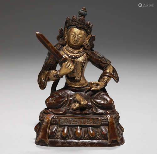 A QING DYNASTY YONG LE BRONZE GILT SIX PIN BUDDHA  STATUE OF...