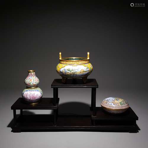 A QING DYNASTY COPPER BODY Painted enamel INCENSE BURNER, BO...