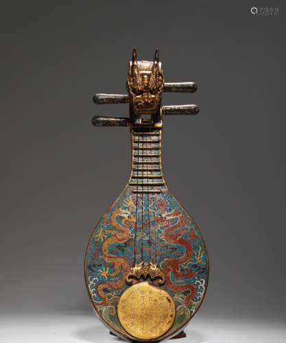 A QING DYNASTY CLOISONNE LUTE