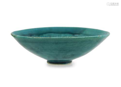 Chinese Peacock Blue Glazed Relief Bowl