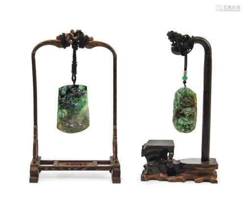 Two Jade Toggles On Wood Hanging Frames