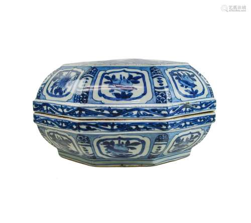 Chinese Blue And White Hexagonal Box