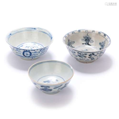 Three Blue And White Bowls