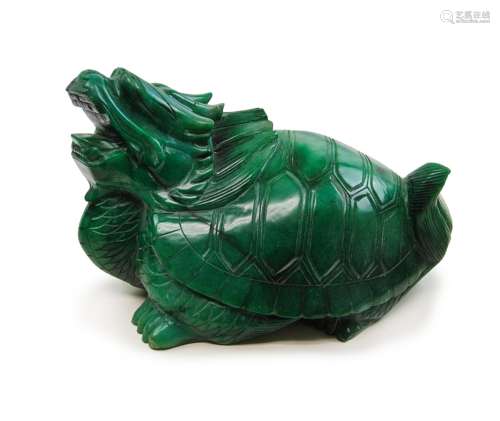 Large Carved Green Quartz Stone Dragon Turtle