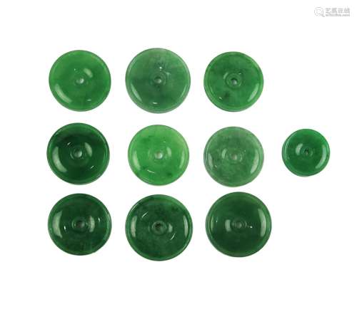 Group Of 10 Jade Varied Stone Bi Pendants