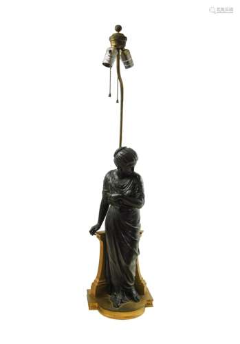 BRONZE ROMAN LADY FIGURE LAMP