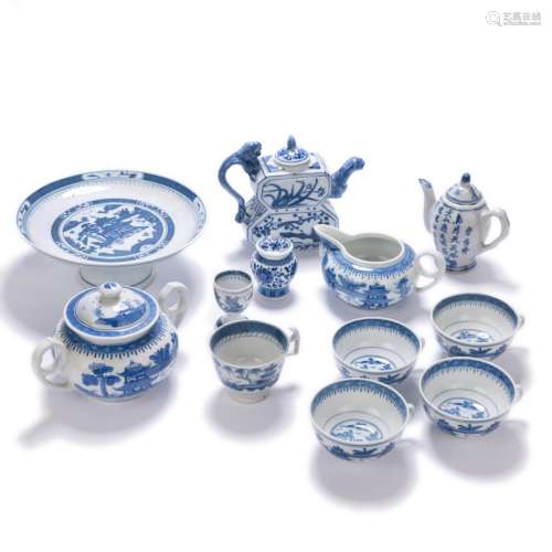 Group Of 12 Blue And White Porcelain Plate, Teapot