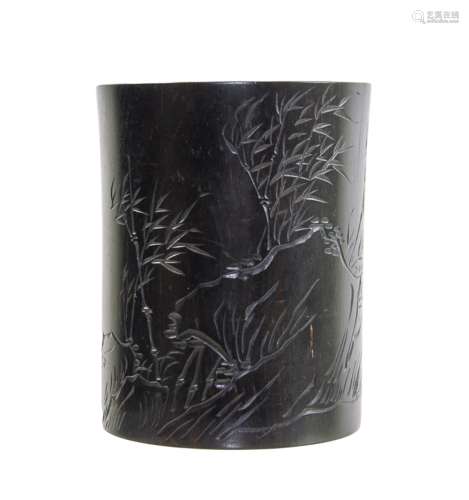 Chinese Wu Wood Brush Pot