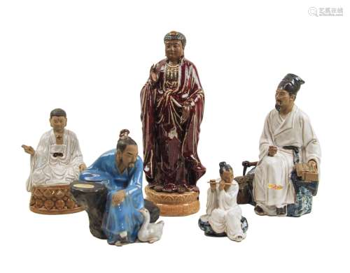 Group Of Five Chinese Shiwan Ware Figures