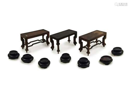 Group Of 10 Snuff Bottle Stands And Wood Stands
