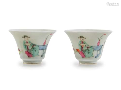 Pair Of Chinese Porcelain Famille Rose Wine Cups