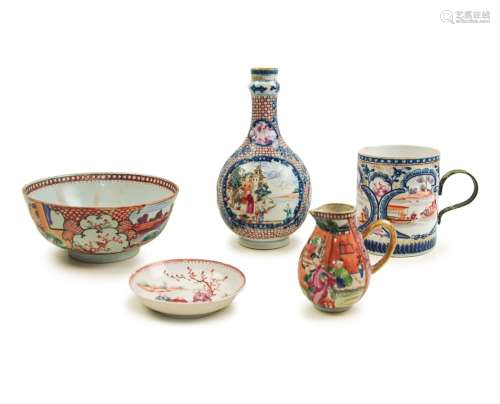 Group 5 Chinese Export Famille Rose Vases & Bowls