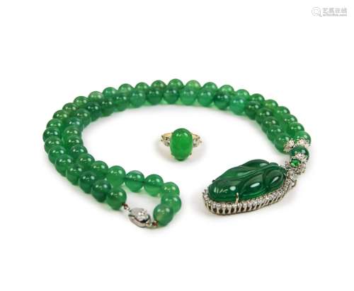 Jade And Silver Ring And Necklace