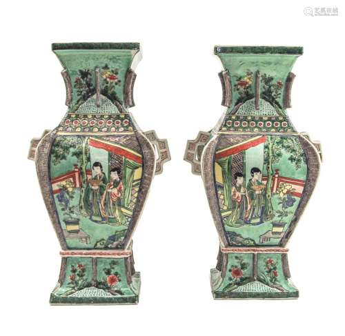 Pair Of Chinese Famille Verte Vases