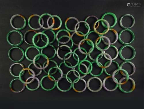 Group Of 54 Pc Jade / Varied Stone Bangles