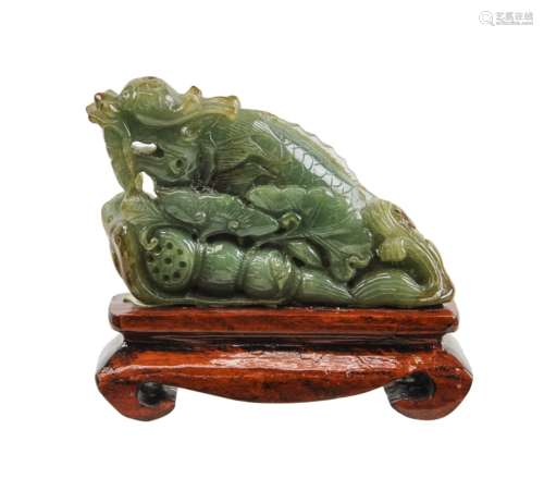 Carved Jade Dragon Carp On Stand