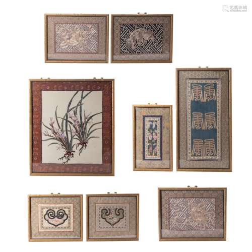 Group Of Eight Framed Chinese Embroideries