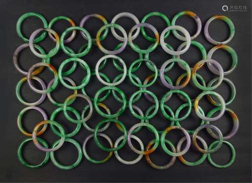 Group Of 56 Pc Jade / Varied Stone Bangles