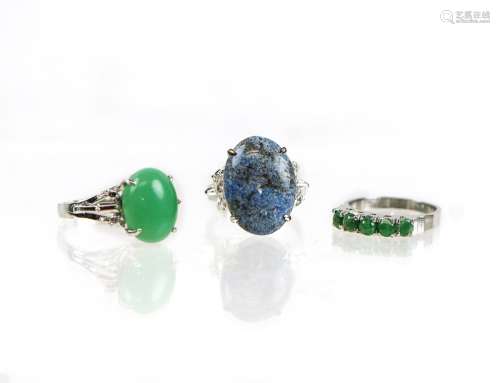 Group Of Three Jade And Lapis Rings