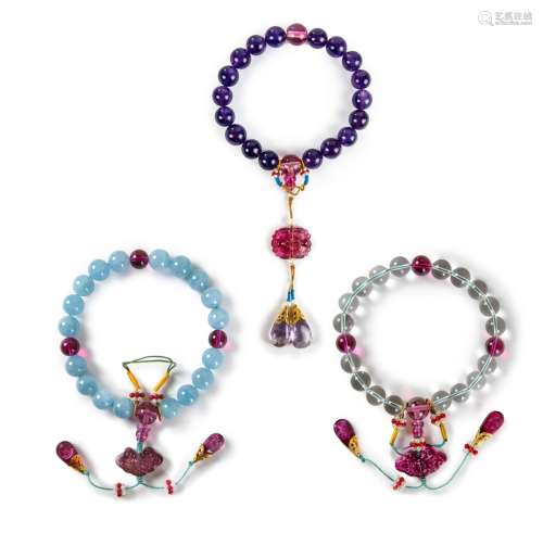 Three Carved Stone /crystal Buddhist Prayer Beads