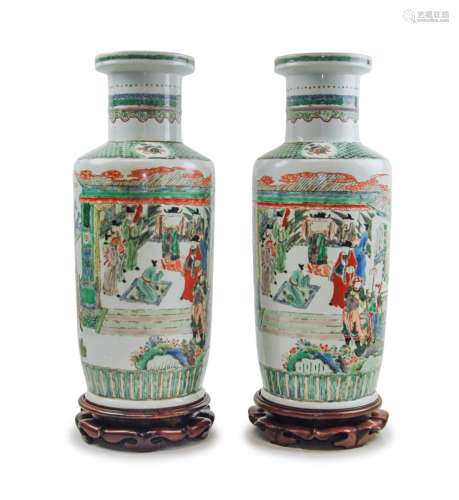Pair Of Chinese Famille Verte Vases