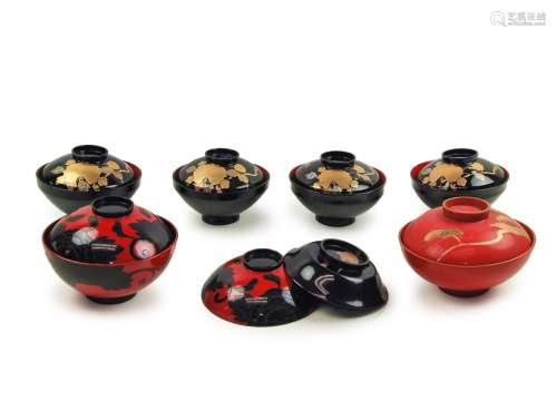Group of Japanese Lacquer bowls with cover
