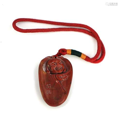 RED AGATE CARVED BUDDHA TOGGLE