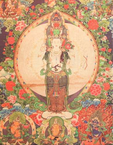 Chinese Tibetan Watercolor On Paper Thanka