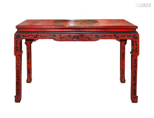 Chinese Red Cinnabar Lacquered Chinese Altar Table