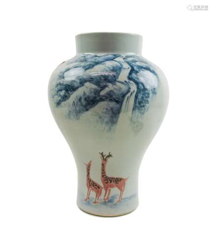 Korean Blue & White Porcelain Vase Crane and Mount