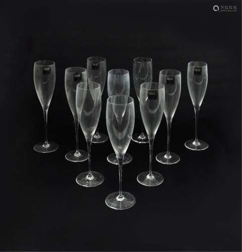 10 CRYSTAL CHAMPAGNE FLUTES BY RIEDEL CRYSTAL