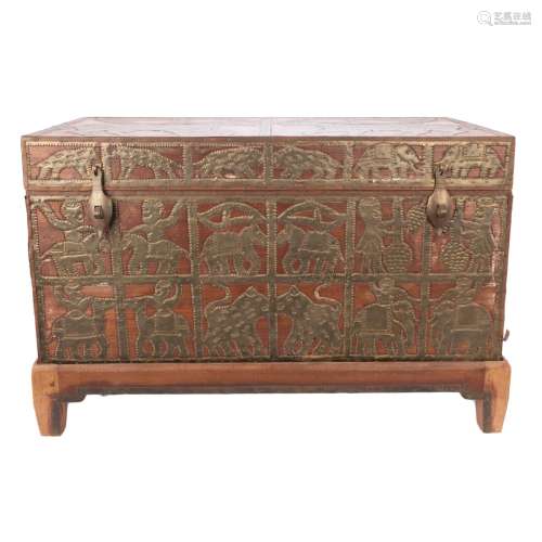 INDIAN BRASS EMBELLISHED CHEST ON STAND