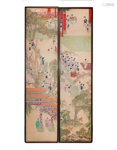 Pair Of Large Chinese Framed Painting On Silk