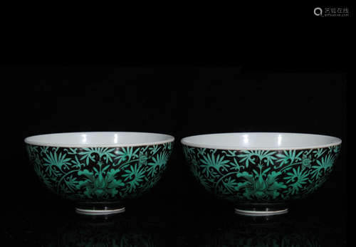 A Green Glaze Flower Pattern Porcelain Bowl