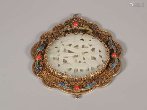 A Gilt Silver Jade Pendant