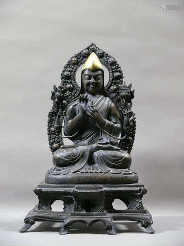 A  Bronze Tsongkhapa Buddha Sataue With Golden Hat