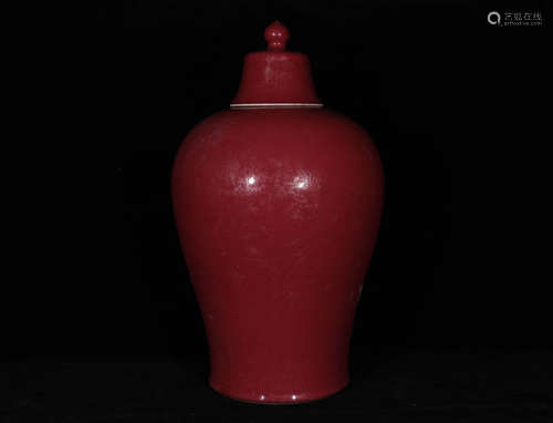 A Red Glaze Porcelain Plum Vase