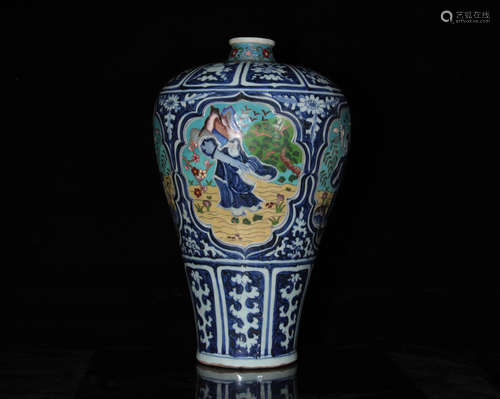 A Blue And White Character Story Porcelain  Plum Vase